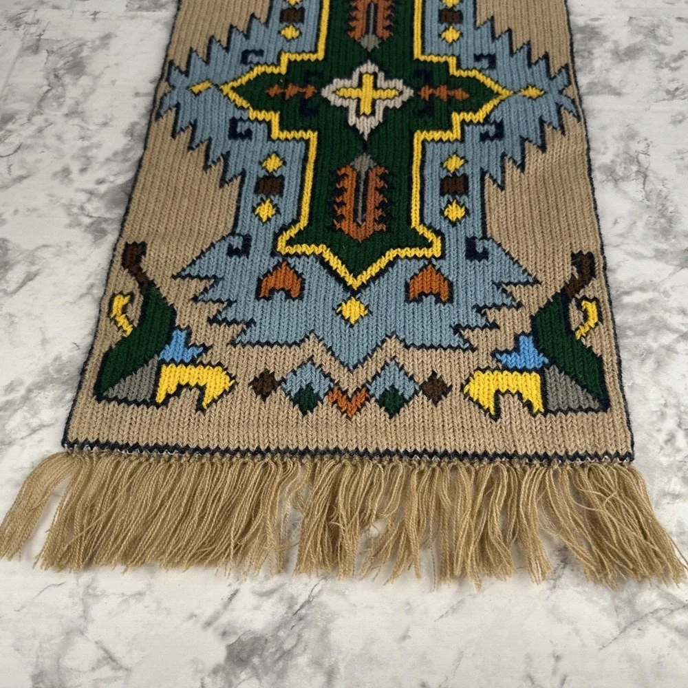 Vintage Handmade Knit Wall Hanging Tapestry Fringe Trim 20